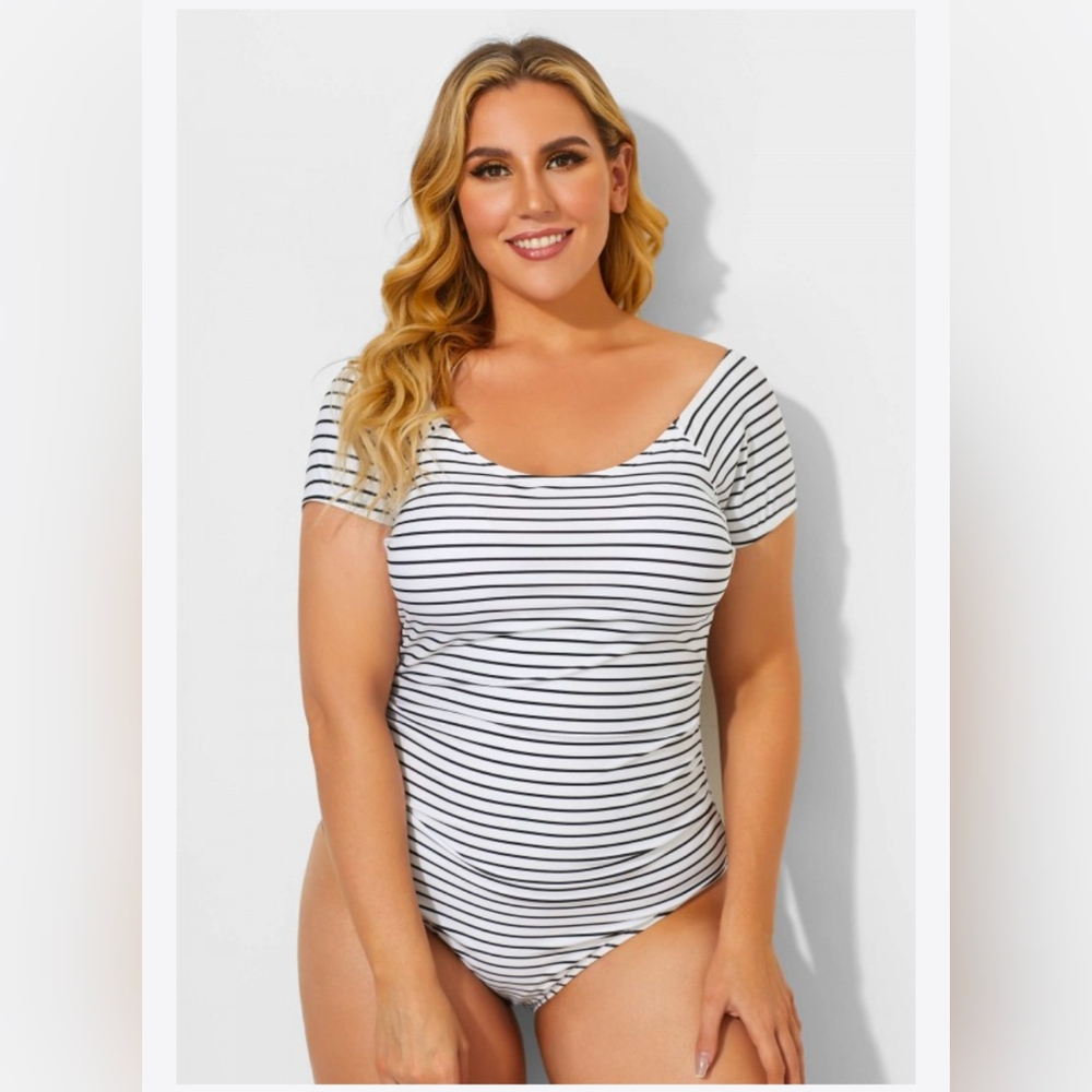 Striped Black and White One Piece Swimsuit